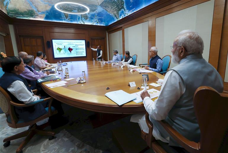 PM reviews preparedness for heat wave related situation, in New Delhi on April 11, 2024.