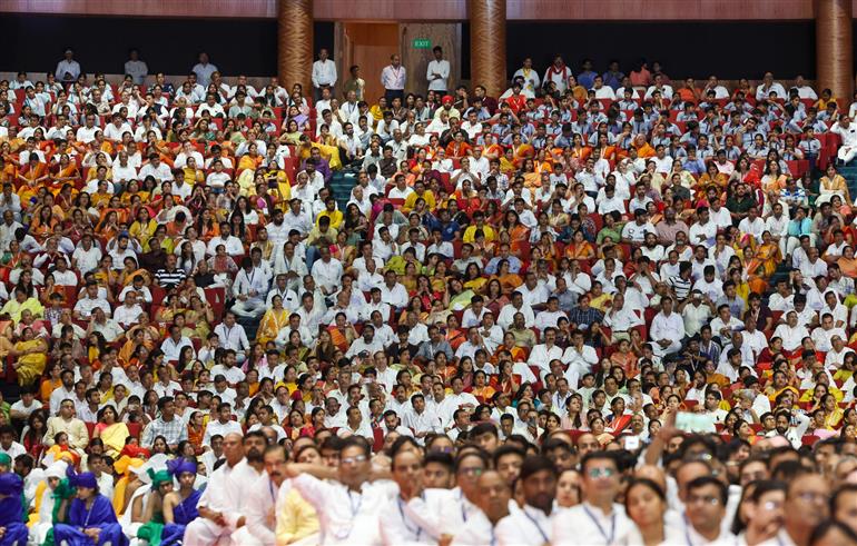 Gathering at the Commemoration of 2550th Bhagwan Mahaveer Nirvan Mahotsav on the auspicious occasion of Mahaveer Jayanti at Bharat Mandapam, in New Delhi on April 21, 2024. PM addressing on the occasion.