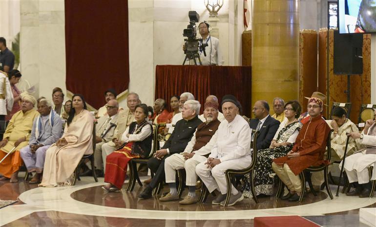 Glimpses of the Civil Investiture Ceremony-I at Rashtrapati Bhavan, in New Delhi on April 22, 2024. The President, Smt. Droupadi Murmu presented the Padma Awards.