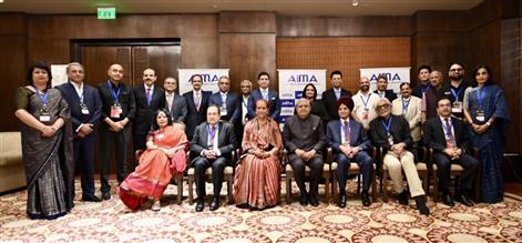 The Vice President of India and Chairman, Rajya Sabha, Shri Jagdeep Dhankhar in a group photograph during the 14th AIMA Managing India Awards, in New Delhi on April 23, 2024.
