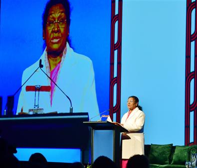 The President of India, Smt Droupadi Murmu addressing the New Zealand International Education Conference (NZIEC) at Wellington, in New Zealand on August 08, 2024.