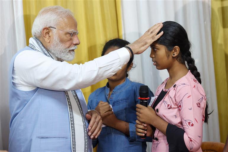 PM meets the victims and survivors of Wayanad landslide at relief camp, Wayanad, in Kerala on August 10, 2024.
