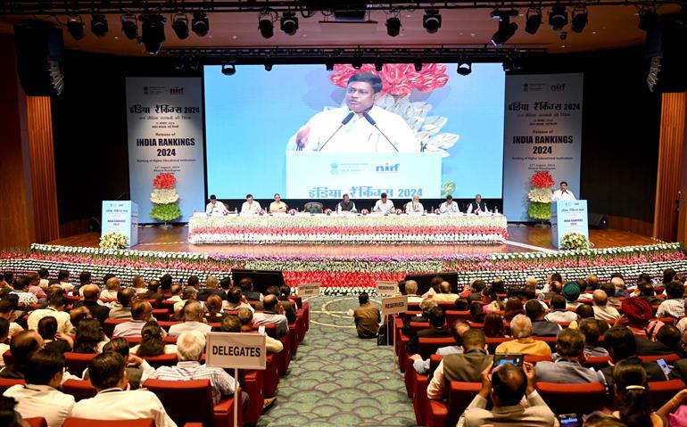 The Minister of State for Education & Development of North Eastern Region (DoNER), Shri Sukanta Majumdar addressing at release of the NIRF India Rankings 2024, in New Delhi on August 12, 2024.