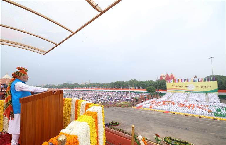 PM addressing the Nation on the occasion of 78th Independence Day at Red Fort, in Delhi on August 15, 2024.
