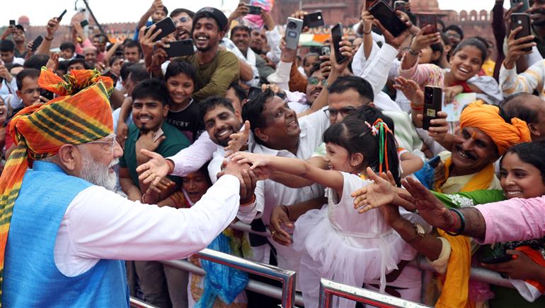 PM after addressing the Nation on the occasion of 78th Independence Day at Red Fort, in Delhi on August 15, 2024.