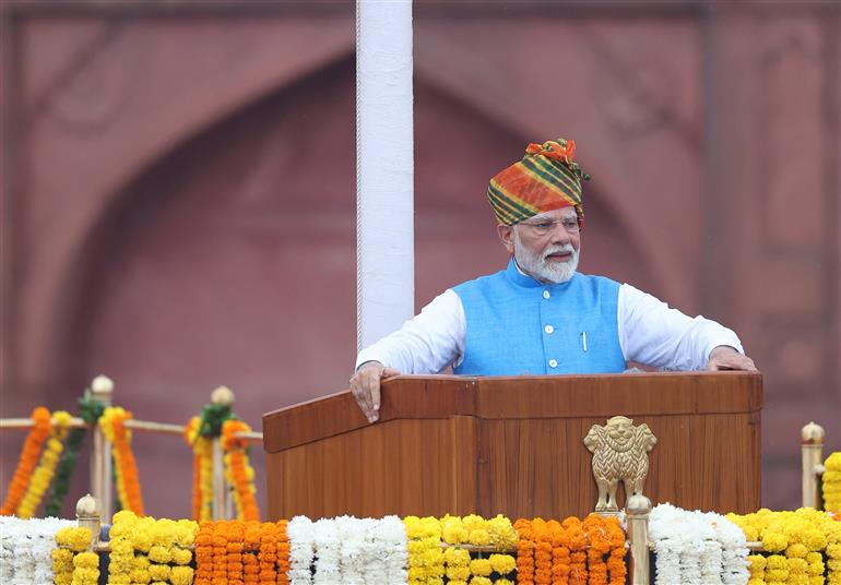 PM addressing the Nation on the occasion of 78th Independence Day at Red Fort, in Delhi on August 15, 2024.