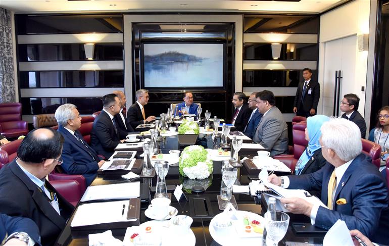 The Prime Minister of Malaysia, Mr. Dato’ Seri Anwar bin Ibrahim attends the One-to-One Business Meeting at Hotel Taj Mahal, in New Delhi on August 21, 2024.