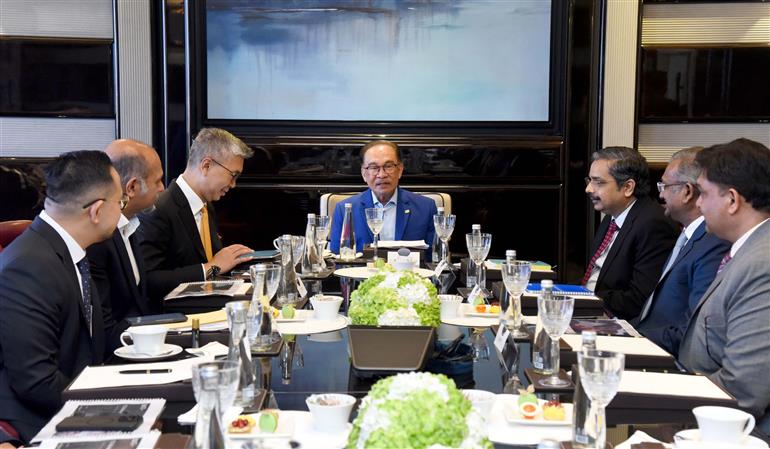 The Prime Minister of Malaysia, Mr. Dato’ Seri Anwar bin Ibrahim attends the One-to-One Business Meeting at Hotel Taj Mahal, in New Delhi on August 21, 2024.
