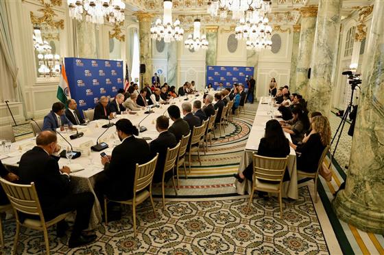 The Union Minister for Defence, Shri Rajnath Singh participated in a meeting with US defence industry leaders at a round-table organised by US India Strategic Partnership Forum at Washington DC, in USA on August 23, 2024.