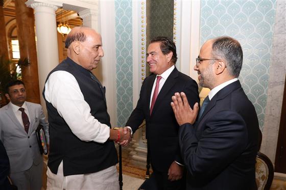 The Union Minister for Defence, Shri Rajnath Singh interacting with the senior leaders of the US defence industry after their round-table meeting at Washington DC, in USA on August 23, 2024.