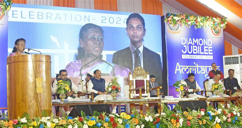 The President of India, Smt. Droupadi Murmu addressing at the inauguration of 75th anniversary celebration of Gopabandhu Ayurveda Mahavidyalaya, Puri, in Odisha on December 04, 2024.