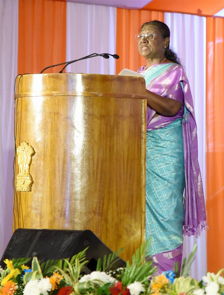 The President of India, Smt. Droupadi Murmu addressing at the inauguration of 75th anniversary celebration of Gopabandhu Ayurveda Mahavidyalaya, Puri, in Odisha on December 04, 2024.