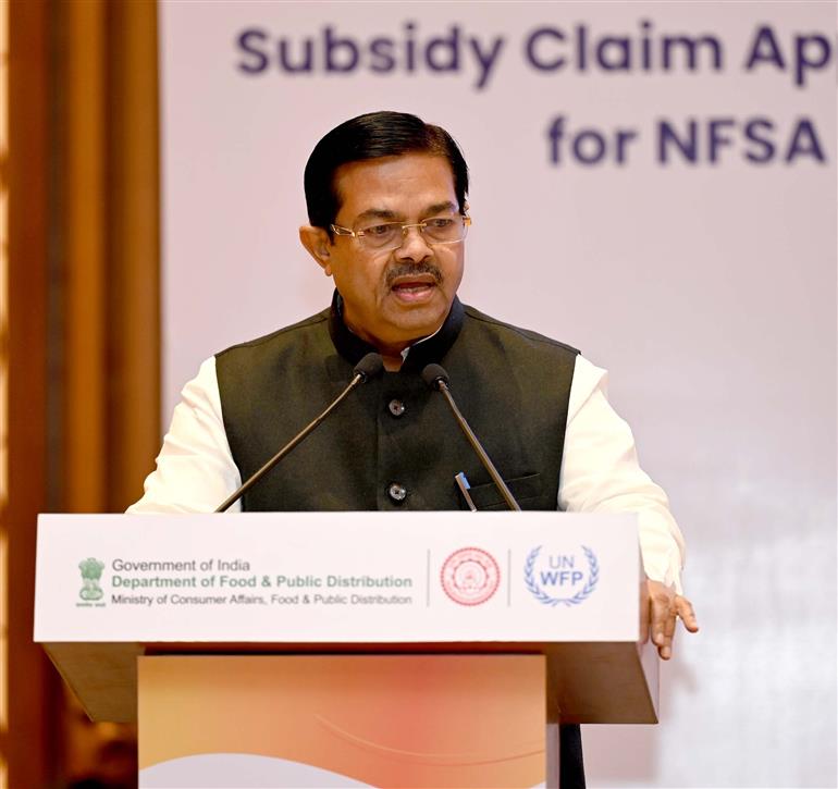The Minister of State for Consumer Affairs, Food and Public Distribution and Social Justice and Empowerment, Shri B. L. Verma addressing at the launch of Anna Chakra, a PDS Supply Chain Optimisation Tool and SCAN portal subsidy claim application for the National Food Security Act, NFSA, in New Delhi on December 05, 2024.
