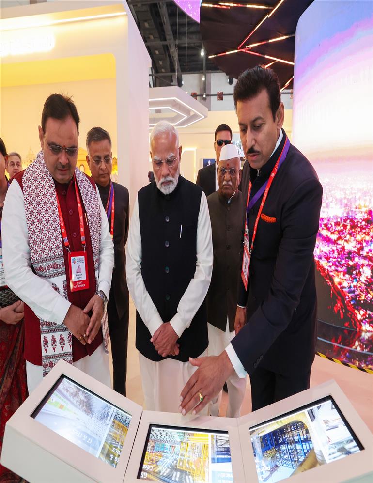 PM attends Exhibition of Rising Rajasthan Global Investment Summit 2024 in Jaipur, Rajasthan on December 09, 2024.