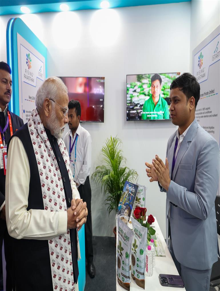 PM attends Exhibition of Rising Rajasthan Global Investment Summit 2024 in Jaipur, Rajasthan on December 09, 2024.