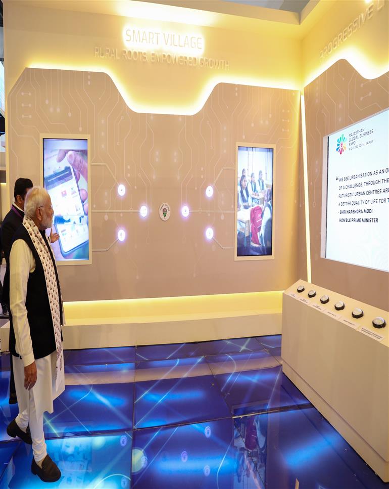 PM attends Exhibition of Rising Rajasthan Global Investment Summit 2024 in Jaipur, Rajasthan on December 09, 2024.