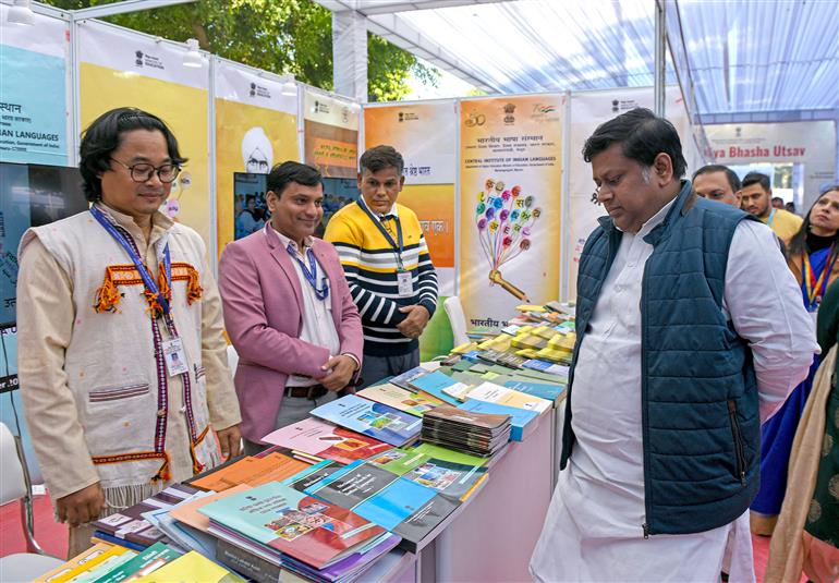 The Union Minister of State for Education & Development of North Eastern Region (DoNER), Dr. Sukanta Majumdar visits an exhibition during the Bharatiya Bhasha Utsav celebrations, in New Delhi on December 11, 2024.