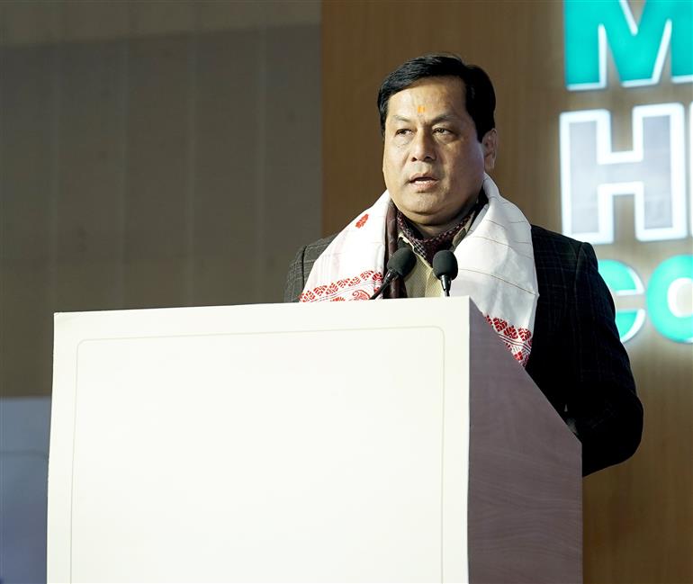 The Union Minister for Ports, Shipping and Waterways, Shri Sarbananda Sonowal addressing at the Indian Maritime Heritage Conclave 2024 at IICC Yashobhoomi in Dwarka, Delhi on December 12, 2024.