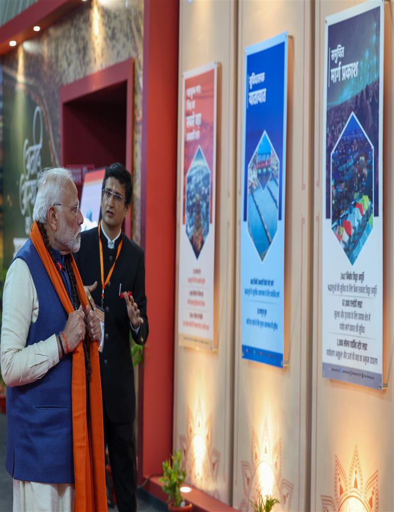 PM undertakes walkthrough of Mahakumbh exhibition site at Prayagraj, in Uttar Pradesh on December 13, 2024.