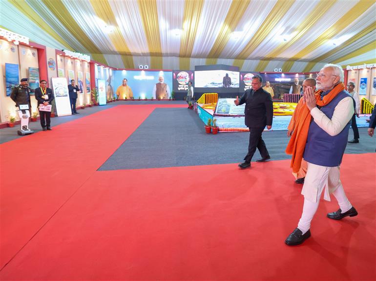 PM undertakes walkthrough of Mahakumbh exhibition site at Prayagraj, in Uttar Pradesh on December 13, 2024.