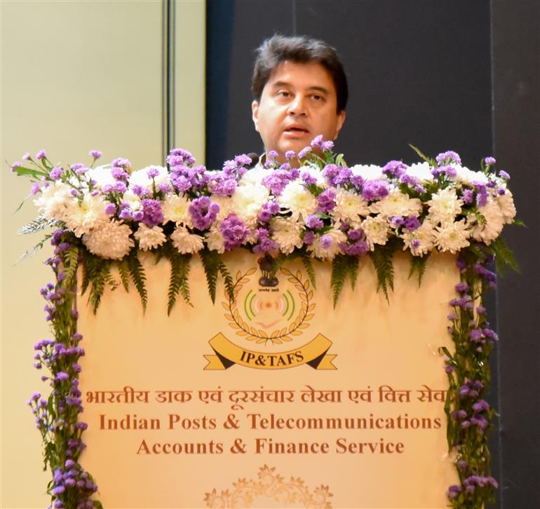 The Union Minister of Communications and Development of North Eastern Region (DoNER), Shri Jyotiraditya M. Scindia addressing at the 50th Foundation Day Programme of Indian Posts & Telecommunications Accounts and Finance Service, in New Delhi on December 14, 2024.