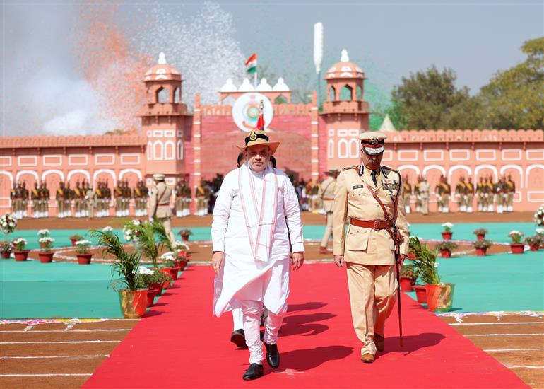 The Union Minister for Home Affairs and Cooperation, Shri Amit Shah at the ‘President’s Colour’ ceremony to the Chhattisgarh Police, in Raipur, Chhattisgarh on December 15, 2024.
