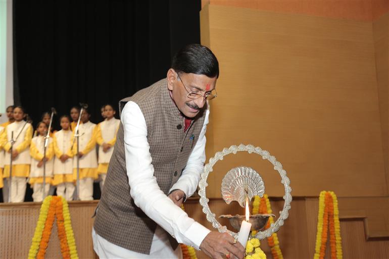 The Minister of State for Defence, Shri Sanjay Seth lighting the lamp at the Defence Estates Day Celebrations, in New Delhi on December 16, 2024.