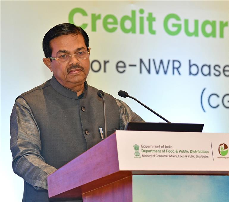 The Minister of State for Consumer Affairs, Food and Public Distribution and Social Justice and Empowerment, Shri B. L. Verma addressing at the launch of Credit Guarantee Scheme for e-NWR based pledge Financing (CGS-NPF), in New Delhi on December 16, 2024.