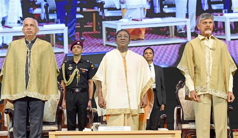 The President of India, Smt. Droupadi Murmu attends the 1st Convocation of AIIMS held at Mangalagiri, in Andhra Pradesh on December 17, 2024.