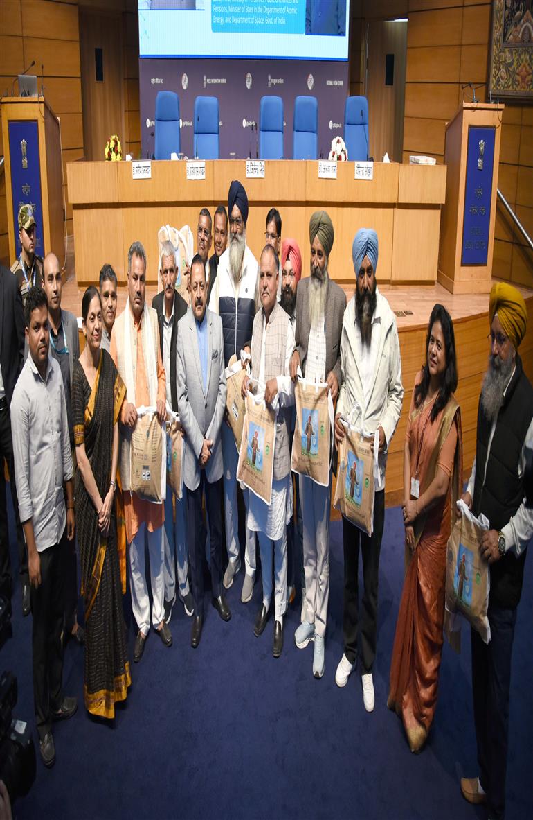 The Minister of State for Science & Technology (Independent Charge), Earth Sciences (Independent Charge), Prime Minister’s Office, Personnel, Public Grievances & Pensions, Atomic Energy and Space, Dr. Jitendra Singh attends the launch event of “Kisan Kavach” - is a protective anti-pesticide fabric or bodysuit for farmers that deactivates pesticides upon contact at National Media Centre, in New Delhi on December 17, 2024.