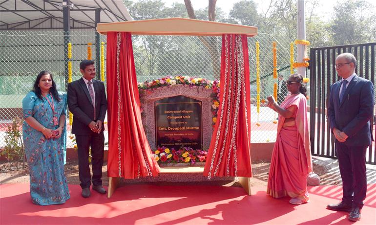 The President of India, Smt. Droupadi Murmu lays the foundation stone of various initiatives at Rashtrapati Nilayam, Secunderabad, in Hyderabad on December 18, 2024.