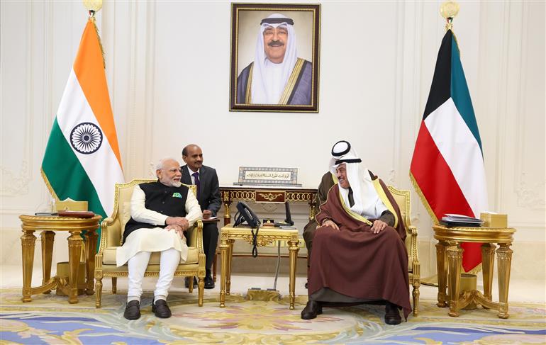 PM meeting with Sheikh Sabah Khaled Al-Hamad Al-Sabah, the Crown Prince of Kuwait at Bayan Palace, in Kuwait on December 22, 2024.