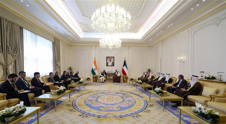 PM meeting with Sheikh Sabah Khaled Al-Hamad Al-Sabah, the Crown Prince of Kuwait at Bayan Palace, in Kuwait on December 22, 2024.