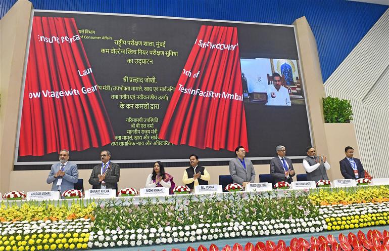 The Union Minister for Consumer Affairs, Food and Public Distribution, Shri Pralhad Joshi launches the various initiatives via video conferencing at National Consumer Day Celebrations, in New Delhi on December 24, 2024. The Minister of State for Consumer Affairs, Food and Public Distribution and Social Justice and Empowerment, Shri B. L. Verma is also seen.