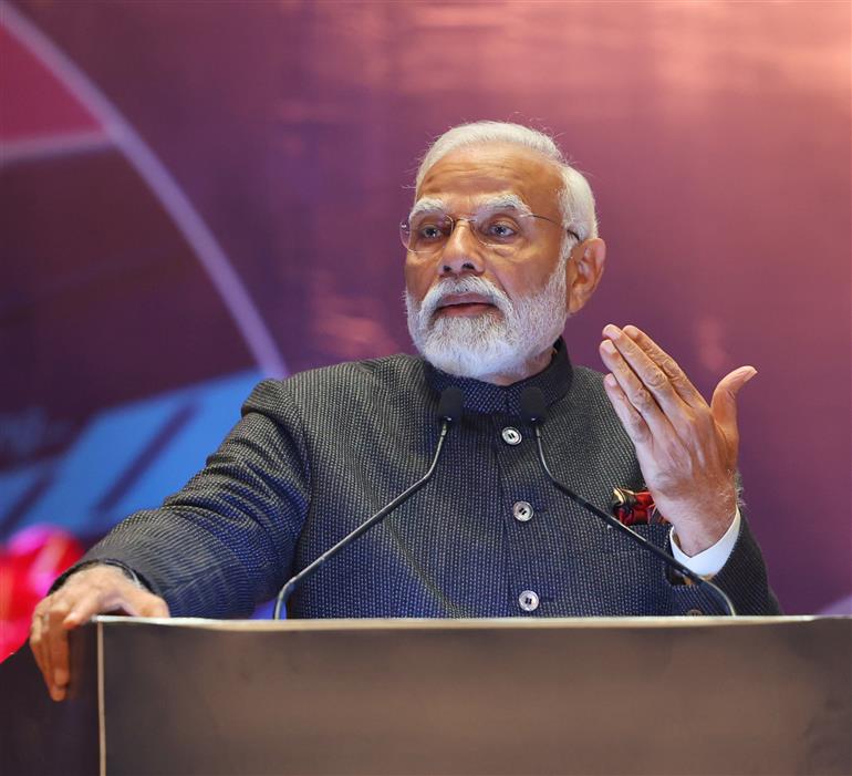 PM addressing the gathering during the Bharat Mobility Global Expo 2024 at Bharat Mandapam, in New Delhi on February 02, 2024.