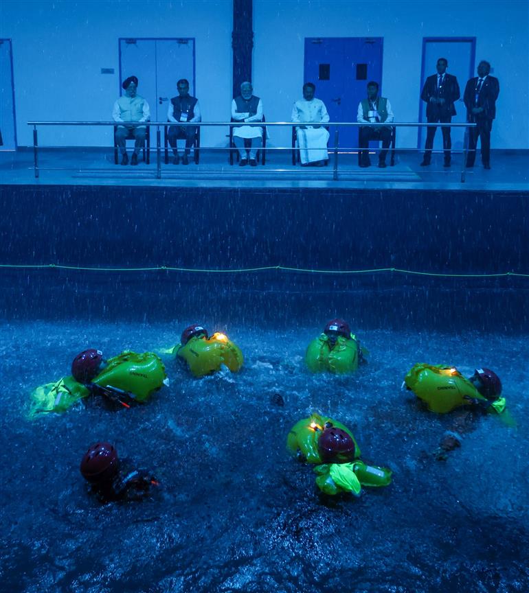 PM at the inauguration of ONGC Sea Survival Centre at Betul, in Goa on February 06, 2024.