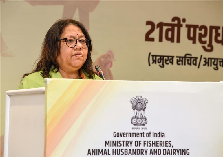 The Secretary, Department of Animal Husbandry and Dairying, Smt. Alka Upadhyaya addressing the Sensitization Meeting on the 21st Livestock Census at Vigyan Bhavan, in New Delhi on February 08, 2024.