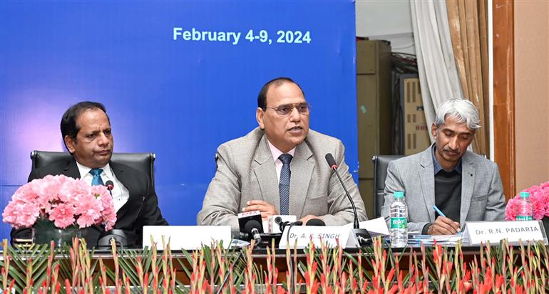 The Director, Indian Agricultural Research Institute (IARI), Dr Ashok Kumar Singh addressing a Press Conference on ICAR-IARI’s 62nd Convocation, in New Delhi on February 08, 2024.