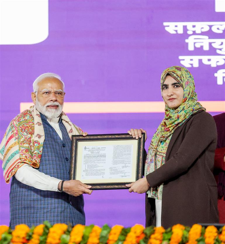 PM at the laying foundation stone of multiple development projects, in Jammu on February 20, 2024.