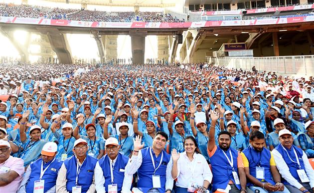 Gathering at the Golden Jubilee celebration of Gujarat Cooperative Milk Marketing Federation (GCMMF) at Ahmedabad, in Gujarat on February 22, 2024. PM addressing on the occasion.