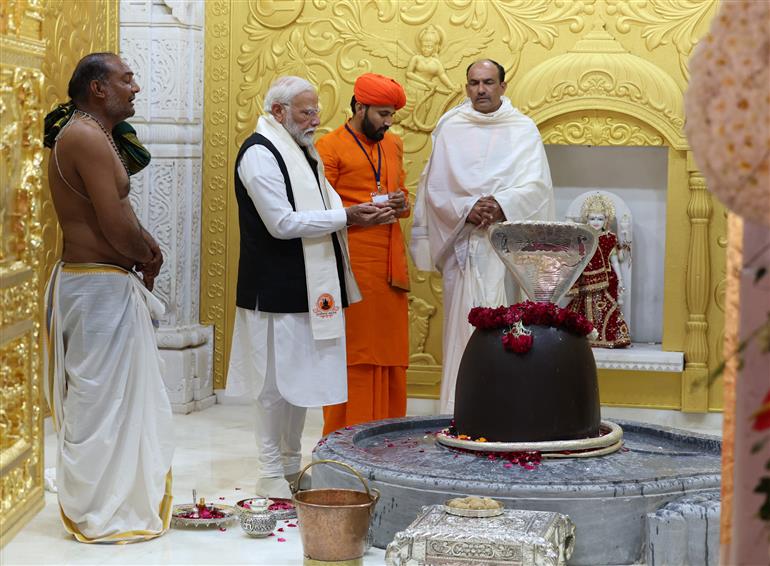 PM performs Pooja & Darshan at Valinath Mahadev Mandir at Tarabh, in Gujarat on February 22, 2024.