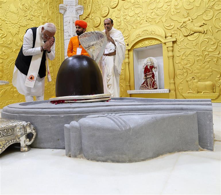 PM performs Pooja & Darshan at Valinath Mahadev Mandir at Tarabh, in Gujarat on February 22, 2024.