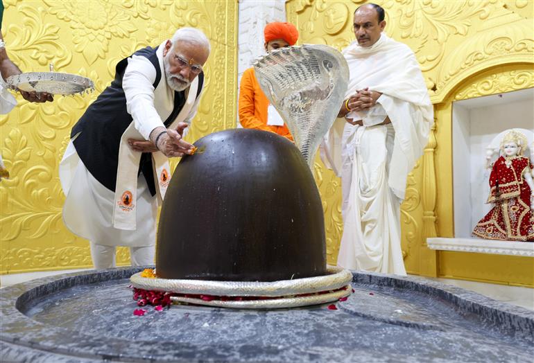 PM performs Pooja & Darshan at Valinath Mahadev Mandir at Tarabh, in Gujarat on February 22, 2024.