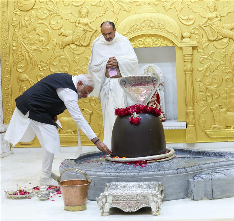 PM performs Pooja & Darshan at Valinath Mahadev Mandir at Tarabh, in Gujarat on February 22, 2024.