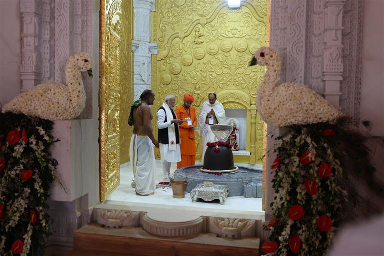 PM performs Pooja & Darshan at Valinath Mahadev Mandir at Tarabh, in Gujarat on February 22, 2024.