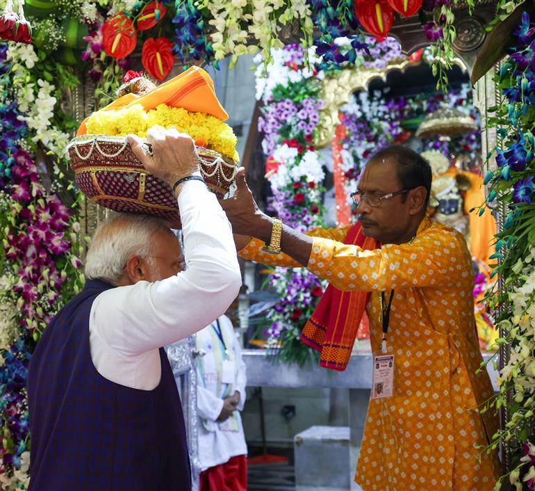 PM performs pooja and darshan at Beyt Dwarka temple, in Gujarat on February 25, 2024.