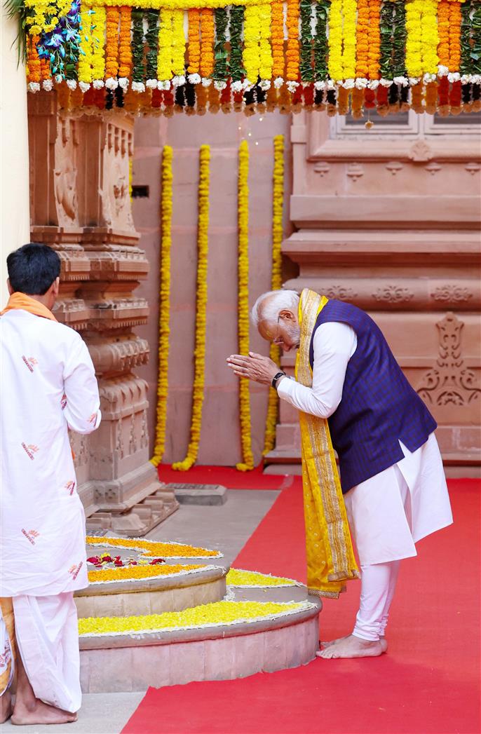 PM performs pooja and darshan at Beyt Dwarka temple, in Gujarat on February 25, 2024.