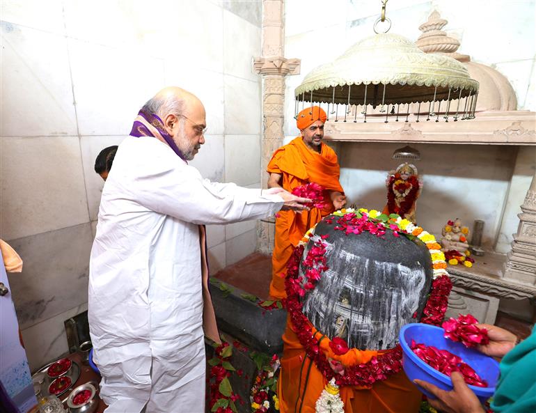 The Union Minister for Home Affairs and Cooperation, Shri Amit Shah offered prayers at Kapileswar Mahadev Temple, Gandhinagar, in Gujarat on February 27, 2024.