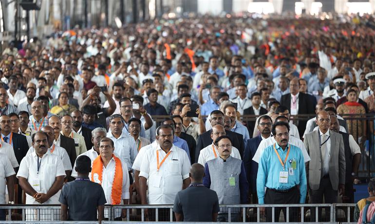 Gathering at foundation stone laying and inauguration of multiple development projects & dedicates to nation at Thoothukudi, in Tamil Nadu on February 28, 2024. PM addressing on the occasion.