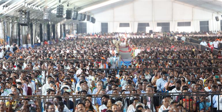 Gathering at foundation stone laying and inauguration of multiple development projects & dedicates to nation at Thoothukudi, in Tamil Nadu on February 28, 2024. PM addressing on the occasion.